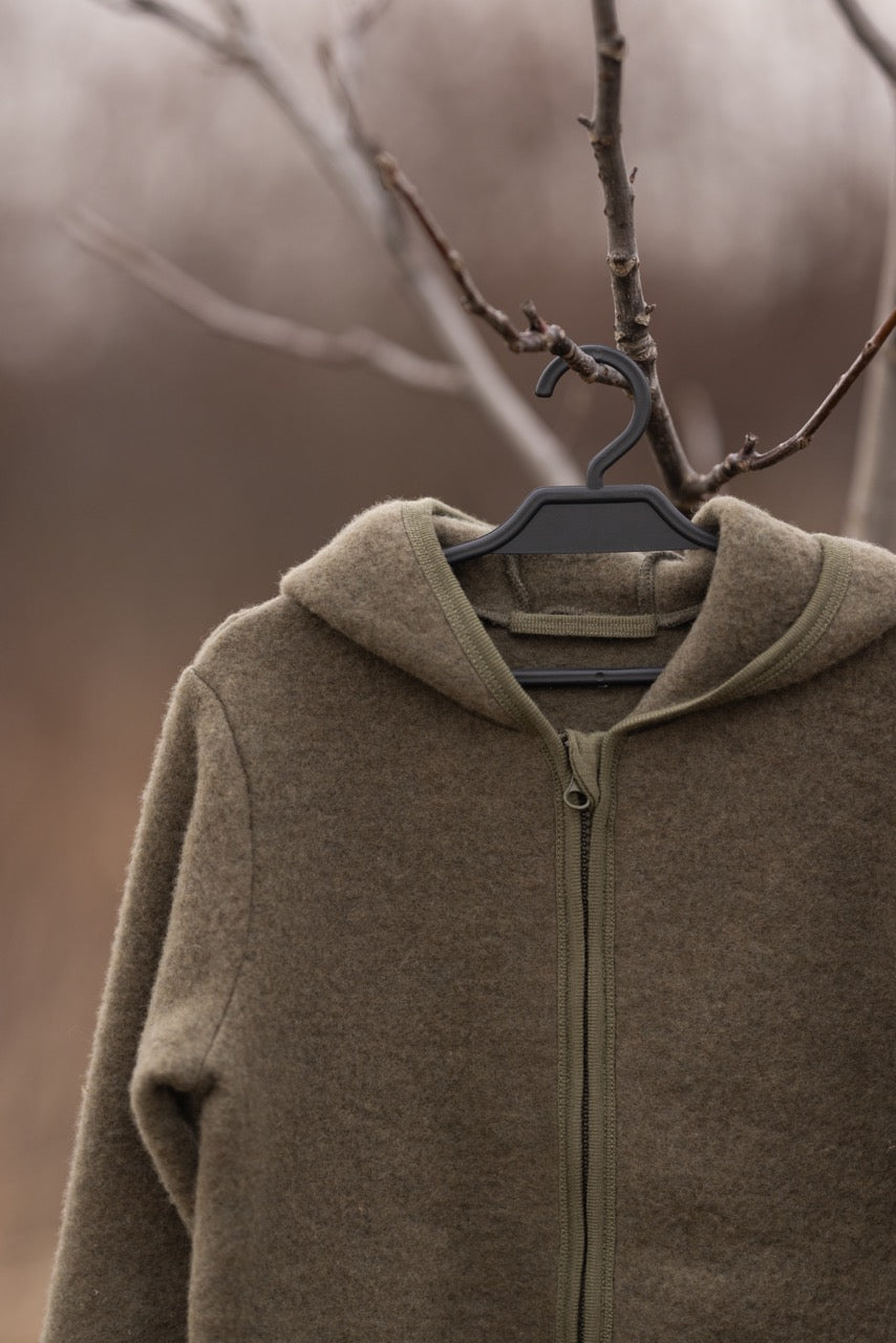 100% Merino Wool Fleece Jacket - Olive