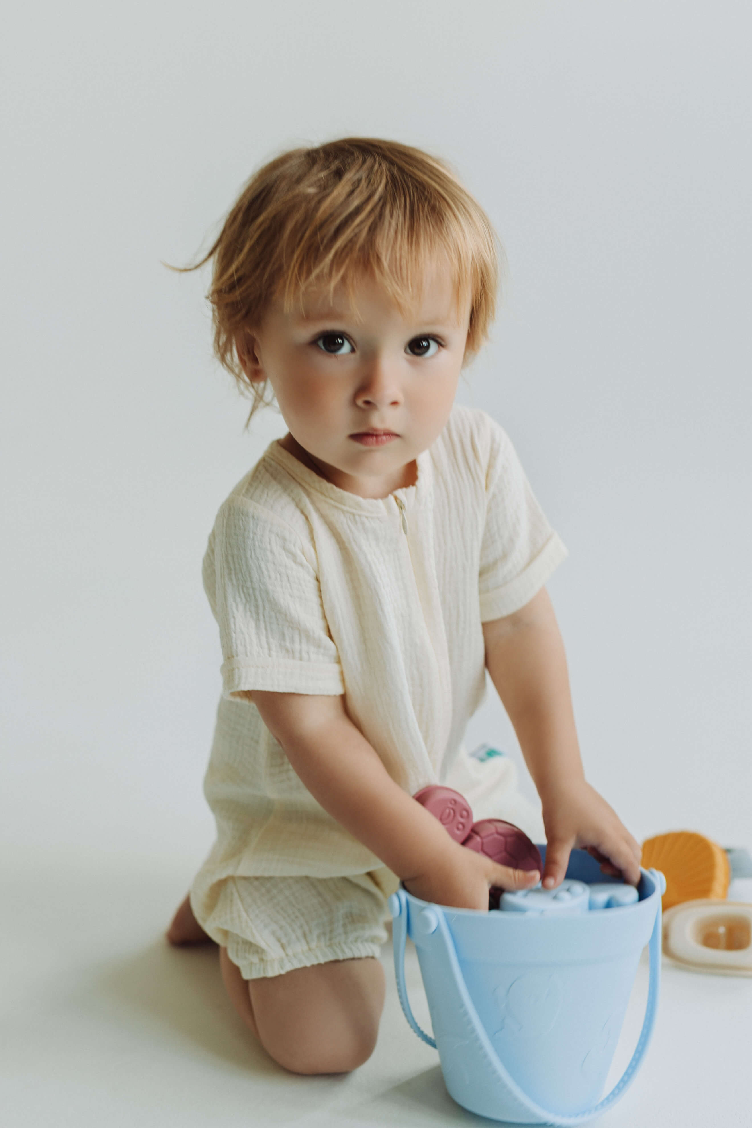 Muslin Romper - 100% GOTS Cotton - Ecru - Mileo Baby