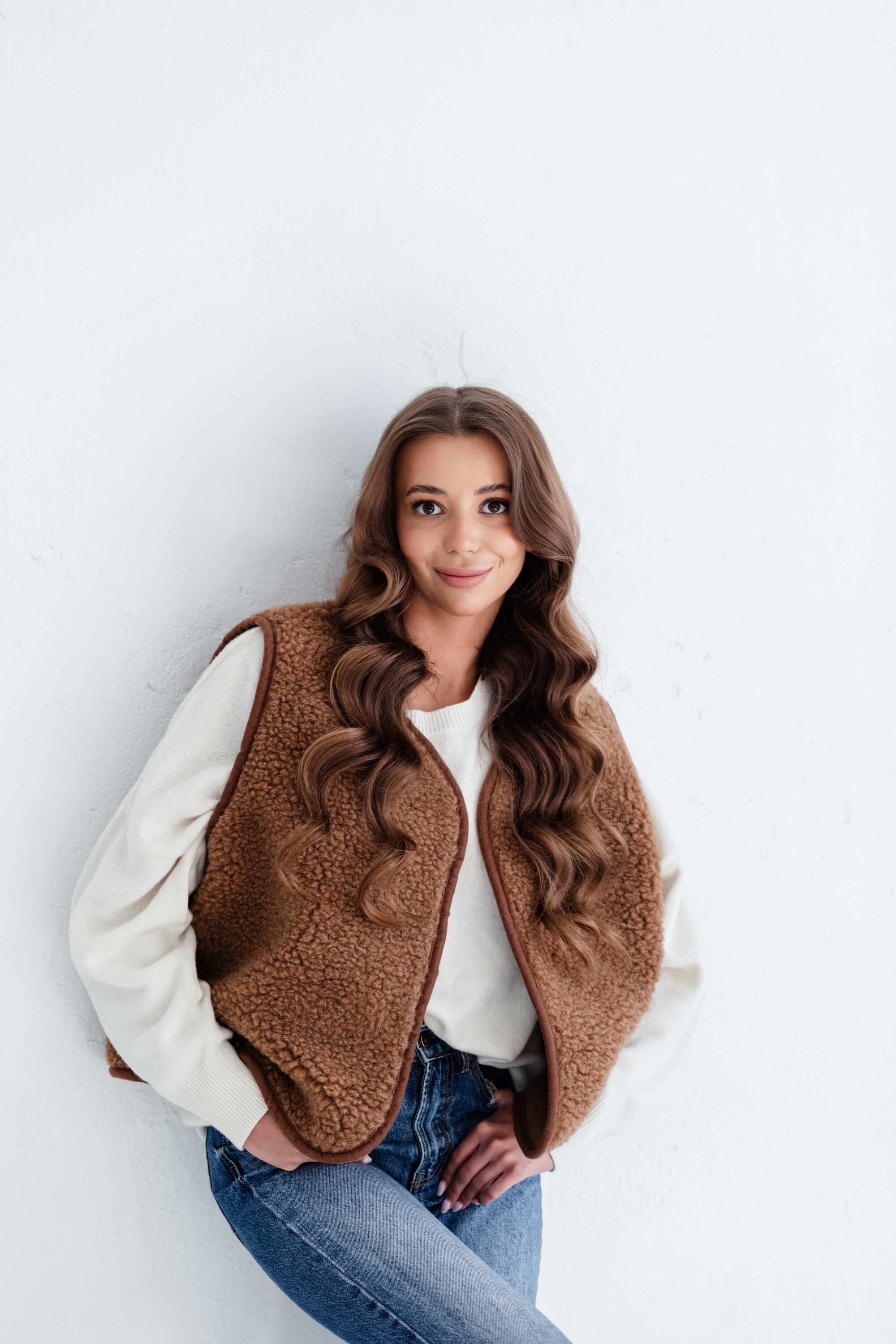 100% Merinowolle Damenweste - Braun