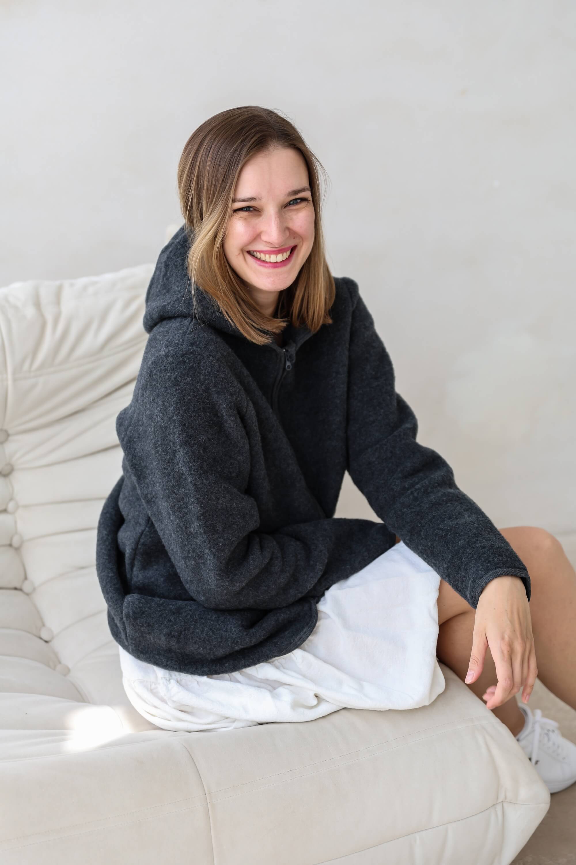 Fleecejacke aus 100% Bio-Merinowolle für Damen – Schwarz