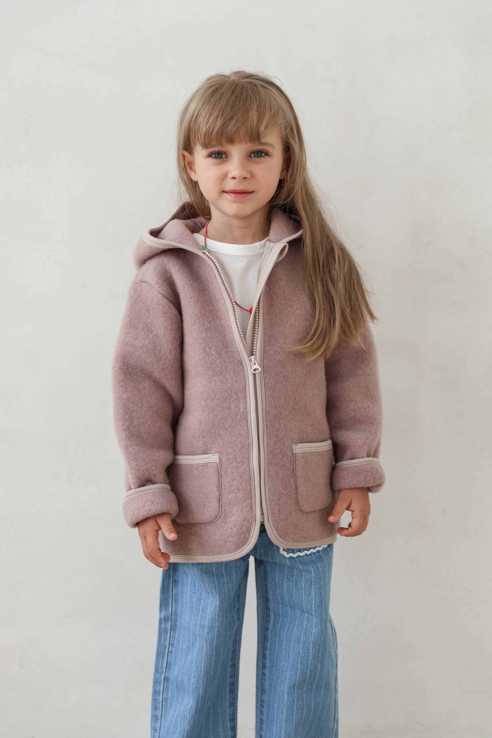 100% Merino Wool Fleece Jacket - Mauve Pink