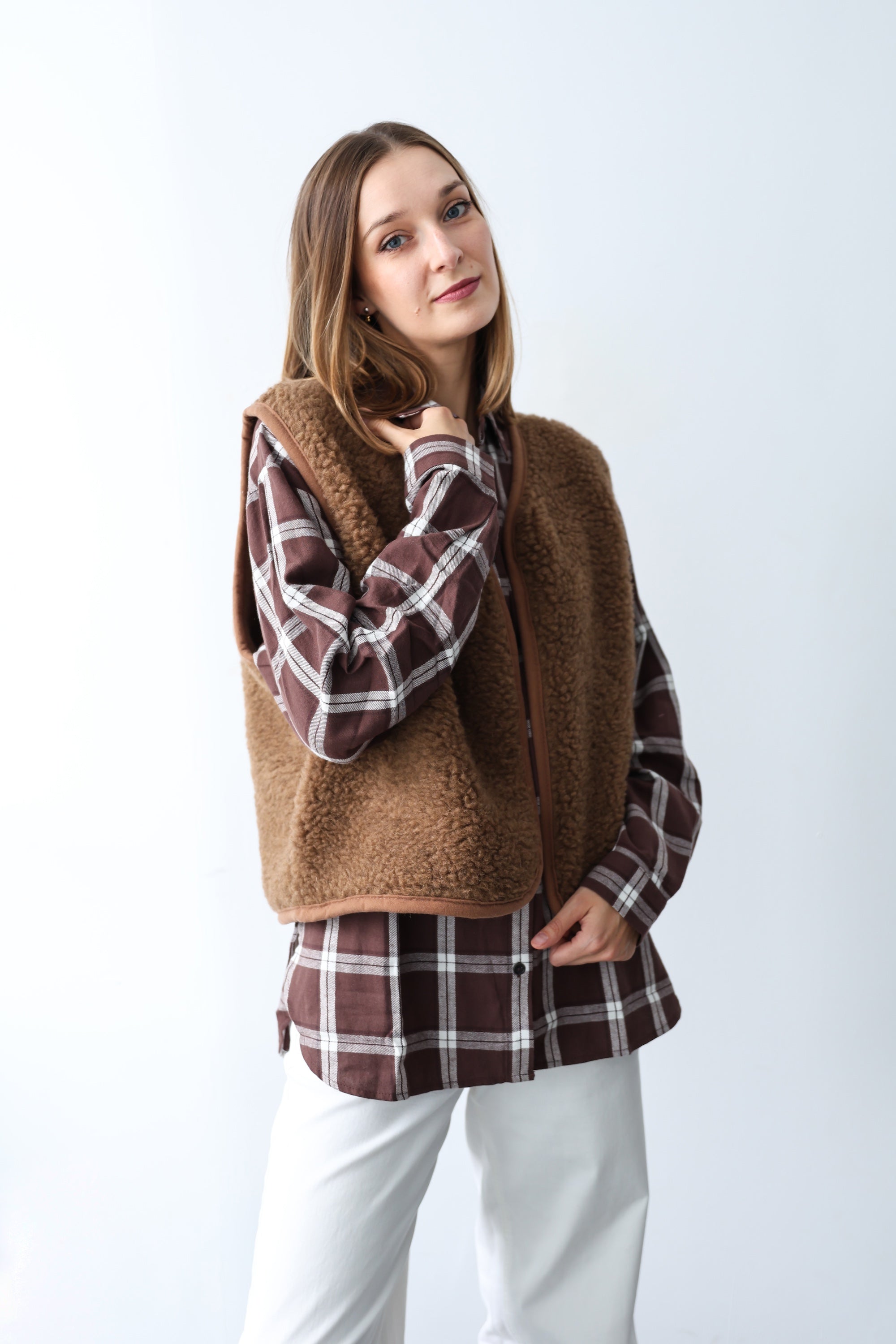 100% Merinowolle Damenweste - Braun