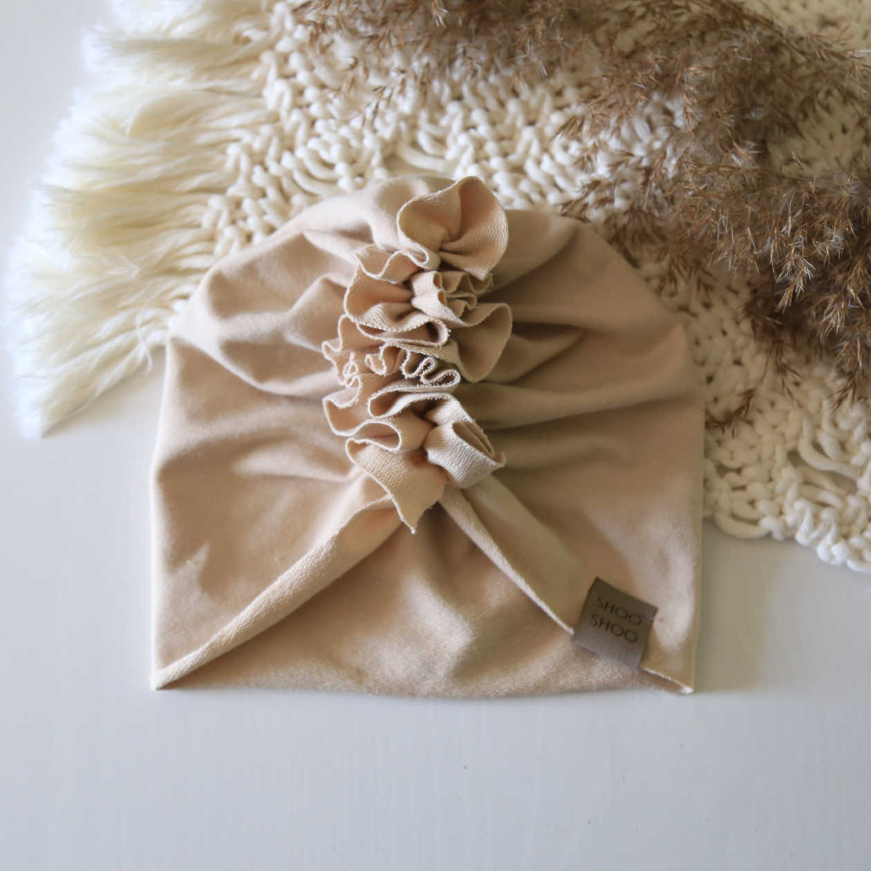 Baby Turban - Altrosa, Caffe Latte, Altrosa, Babyblau mit Blumenmuster, Blumenblüte