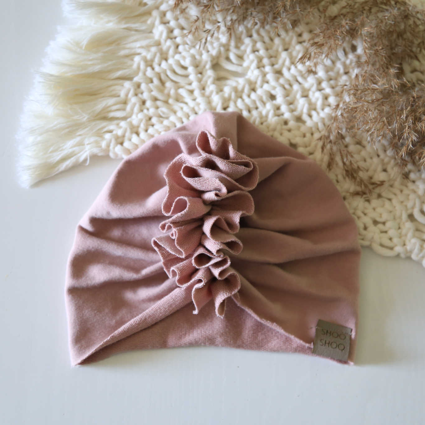 Baby Turban - Altrosa, Caffe Latte, Altrosa, Babyblau mit Blumenmuster, Blumenblüte