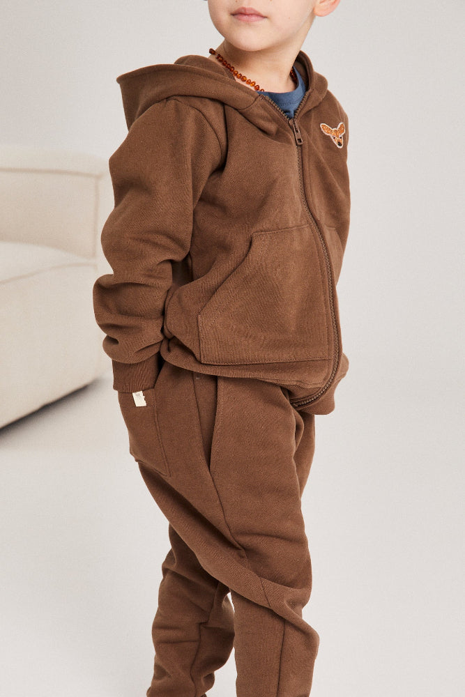 baby clothes for boys organic cotton sweatpants and sweatshirt in color braun
