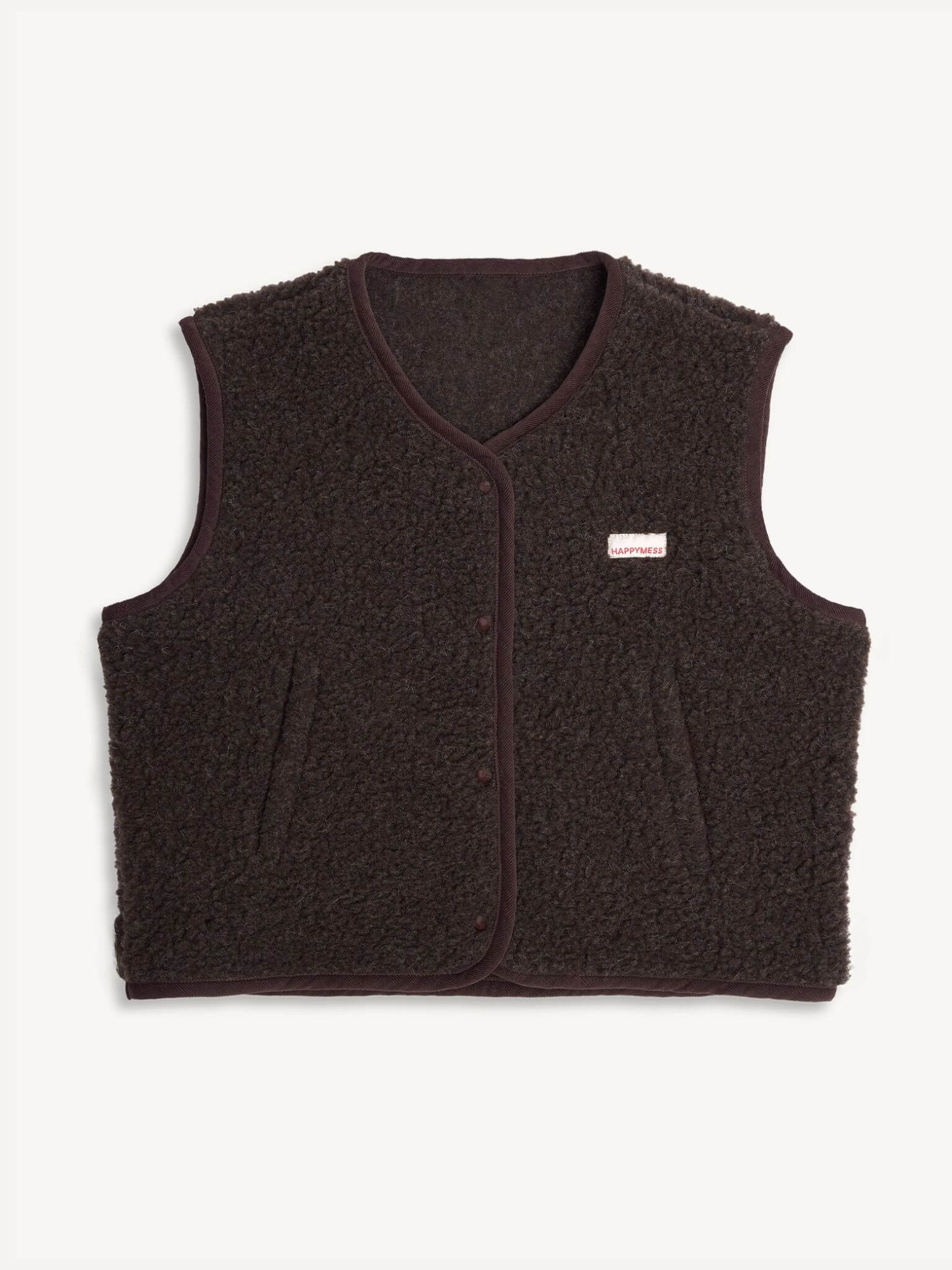 Brown fleece vest with a small logo