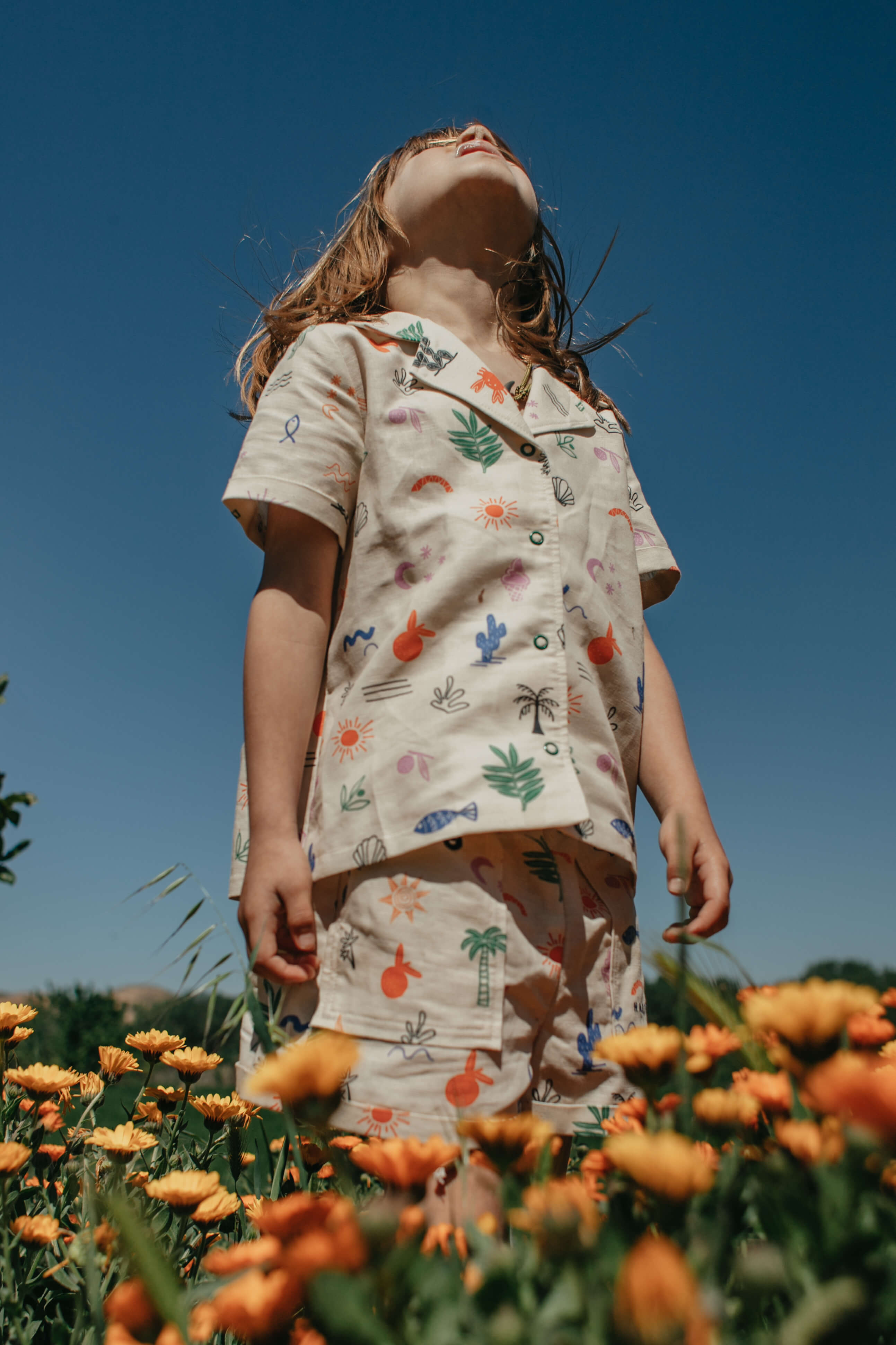 Linen shirt safari print kids