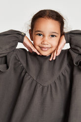 organic baby dress in color dark gray with long sleeves