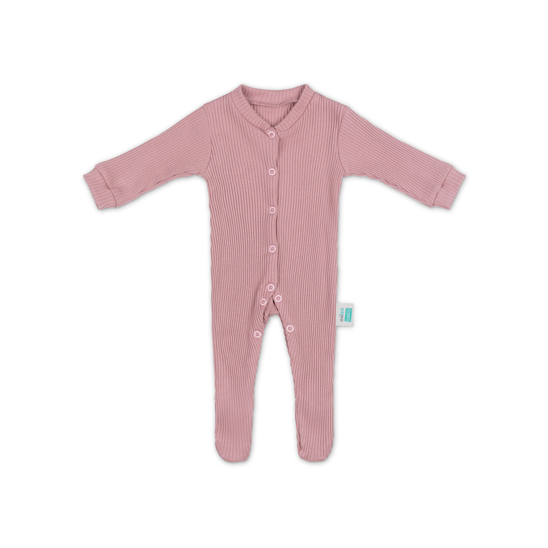 100% Cotton Ribbed Romper with Feet - Vintage Pink