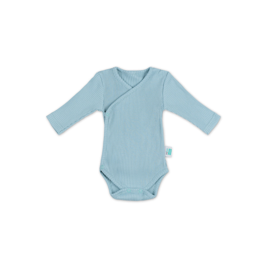 100% Cotton Ribbed Kimono Long Sleeve Bodysuit - Iceberg Blue