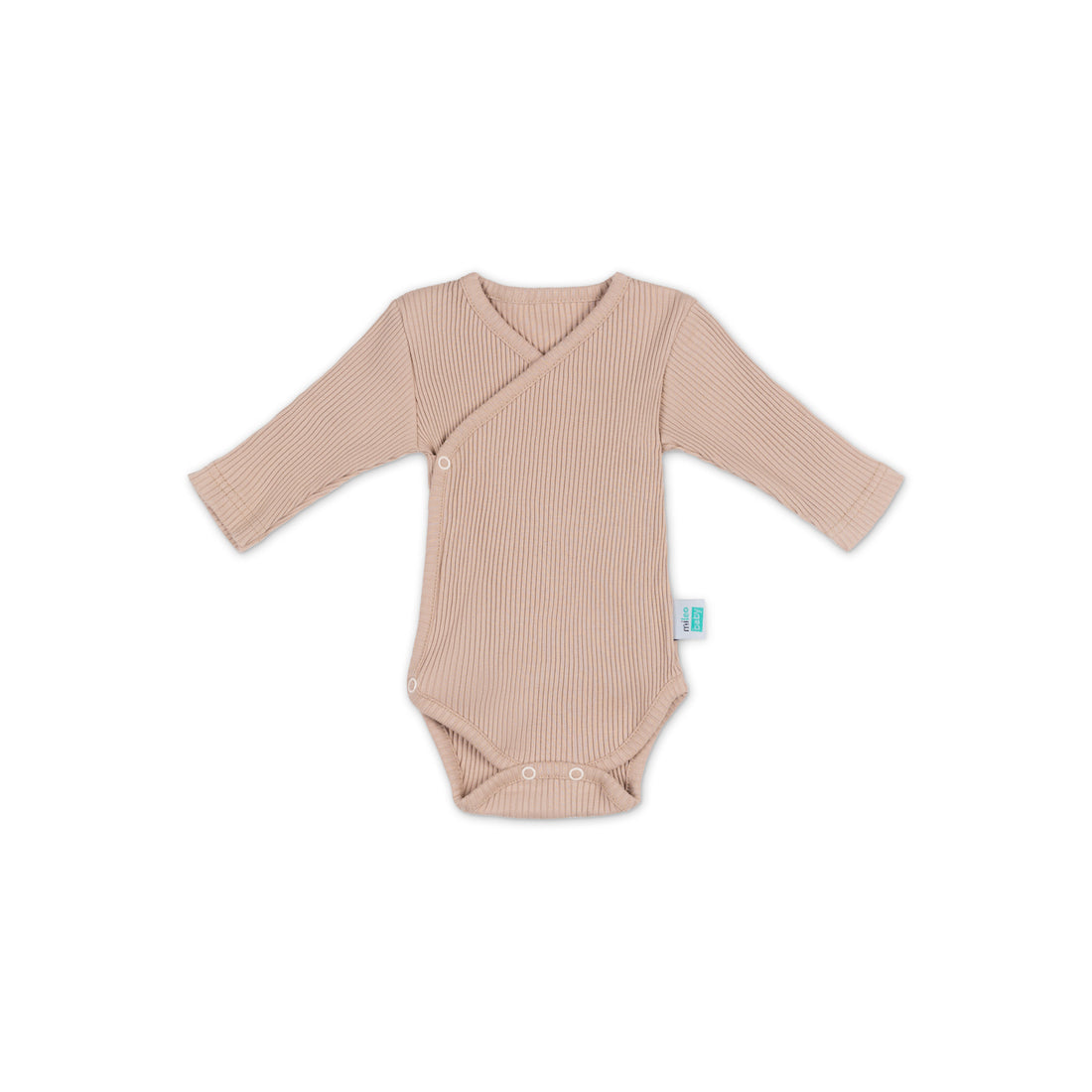 100% Cotton Ribbed Wrap Long Sleeve Bodysuit - Caffe Latte