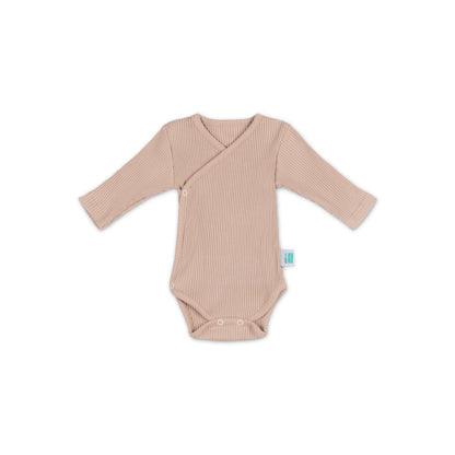 100% Cotton Ribbed Wrap Long Sleeve Bodysuit - Caffe Latte