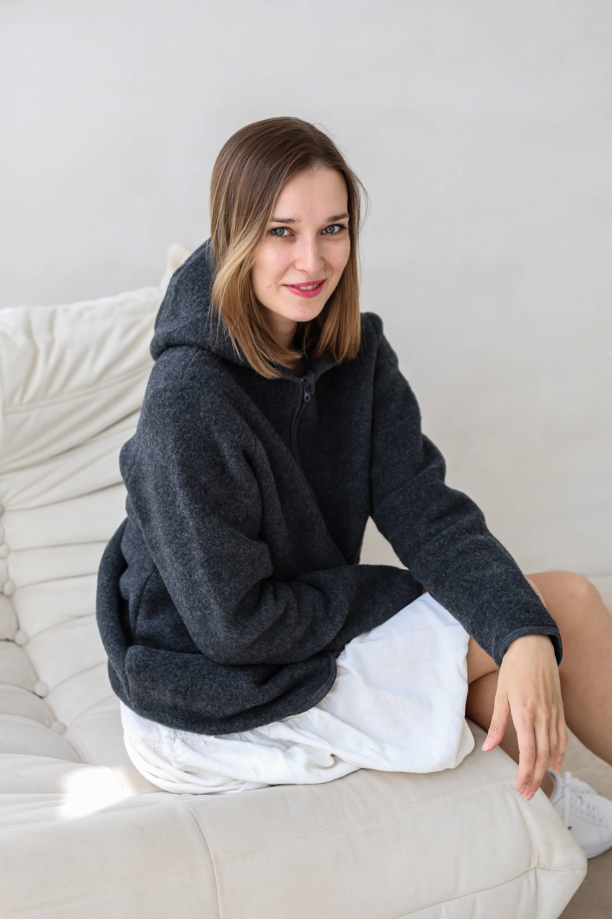 Fleecejacke aus 100% Bio-Merinowolle für Damen – Schwarz