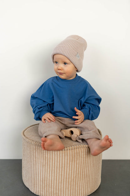 Set für Baby und Kleinkind – Klassisches Sweatshirt in Mitternachtsblau und Cordhose in Kamelfarbe