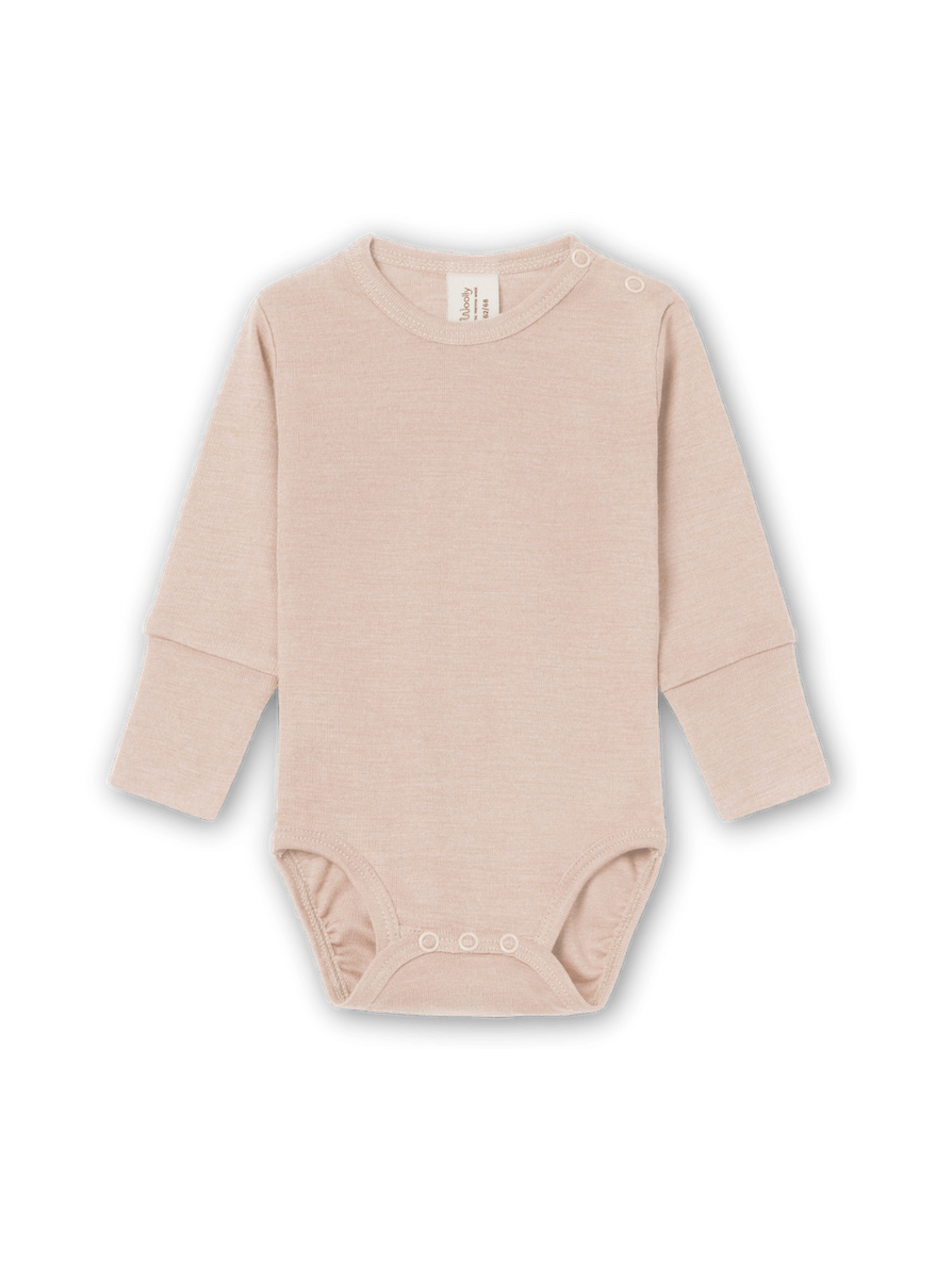 beige bodysuit made from merino wool and silk on a transparent background