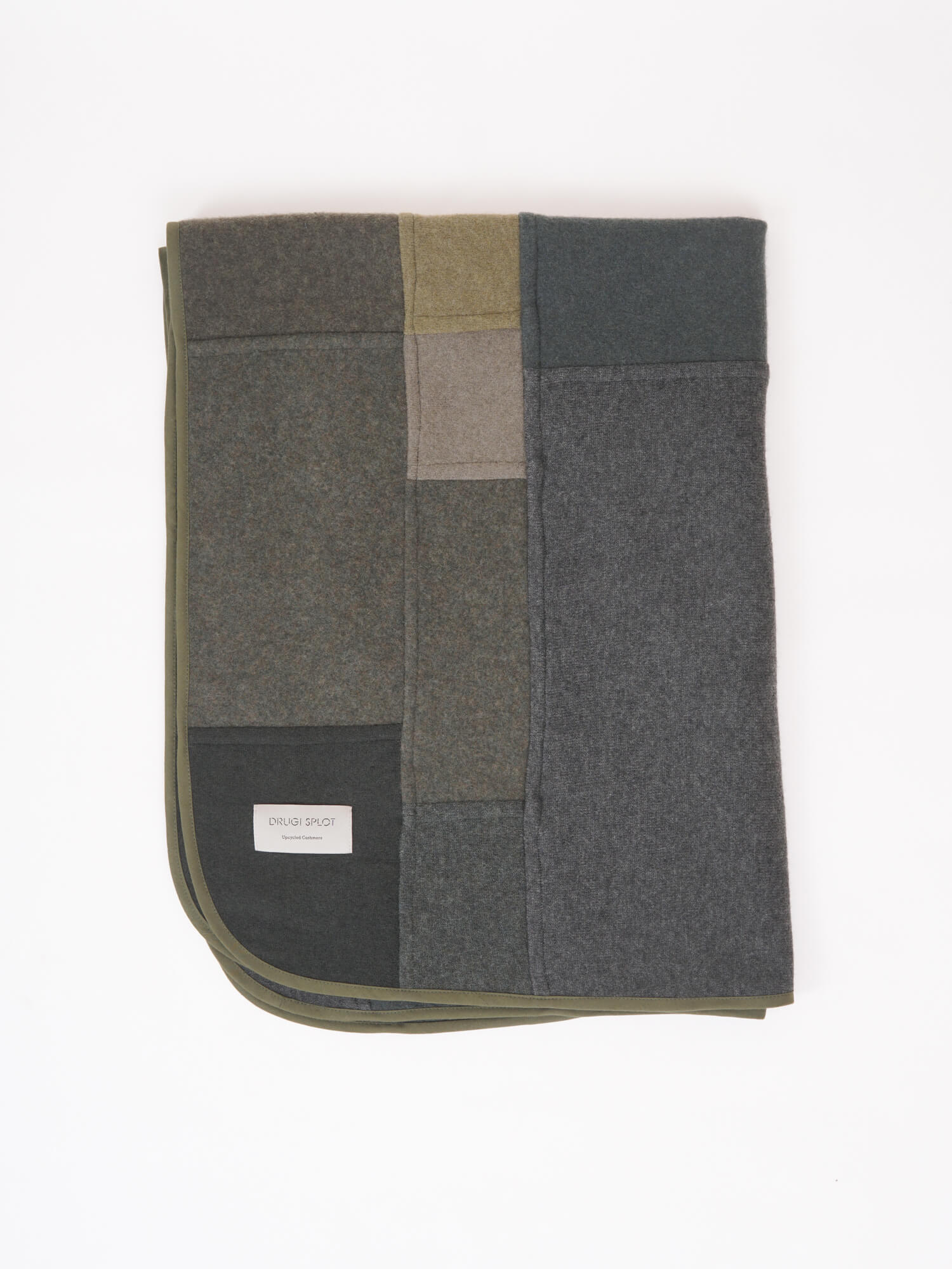 Patchwork blanket made of cashmere in green, brown, beige