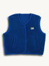 Blue merino wool vest on a white background