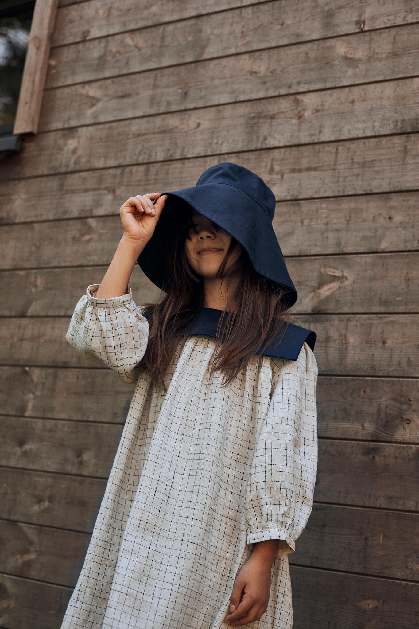 Oversized Linen Dress Amy - Ecru and Navy Blue