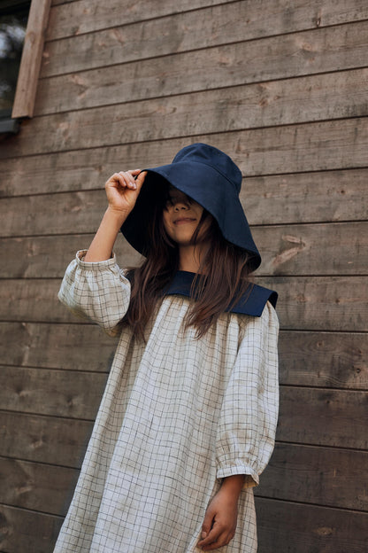 Oversized Linen Dress Amy - Ecru and Navy Blue