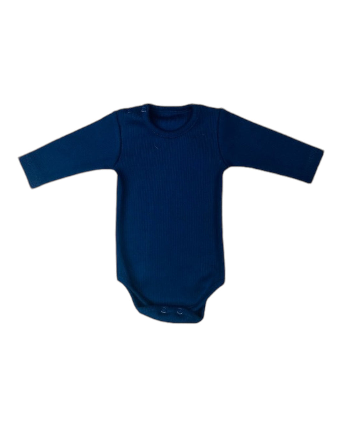 Dark blue bodysuit for baby made of cotton on a white plain background