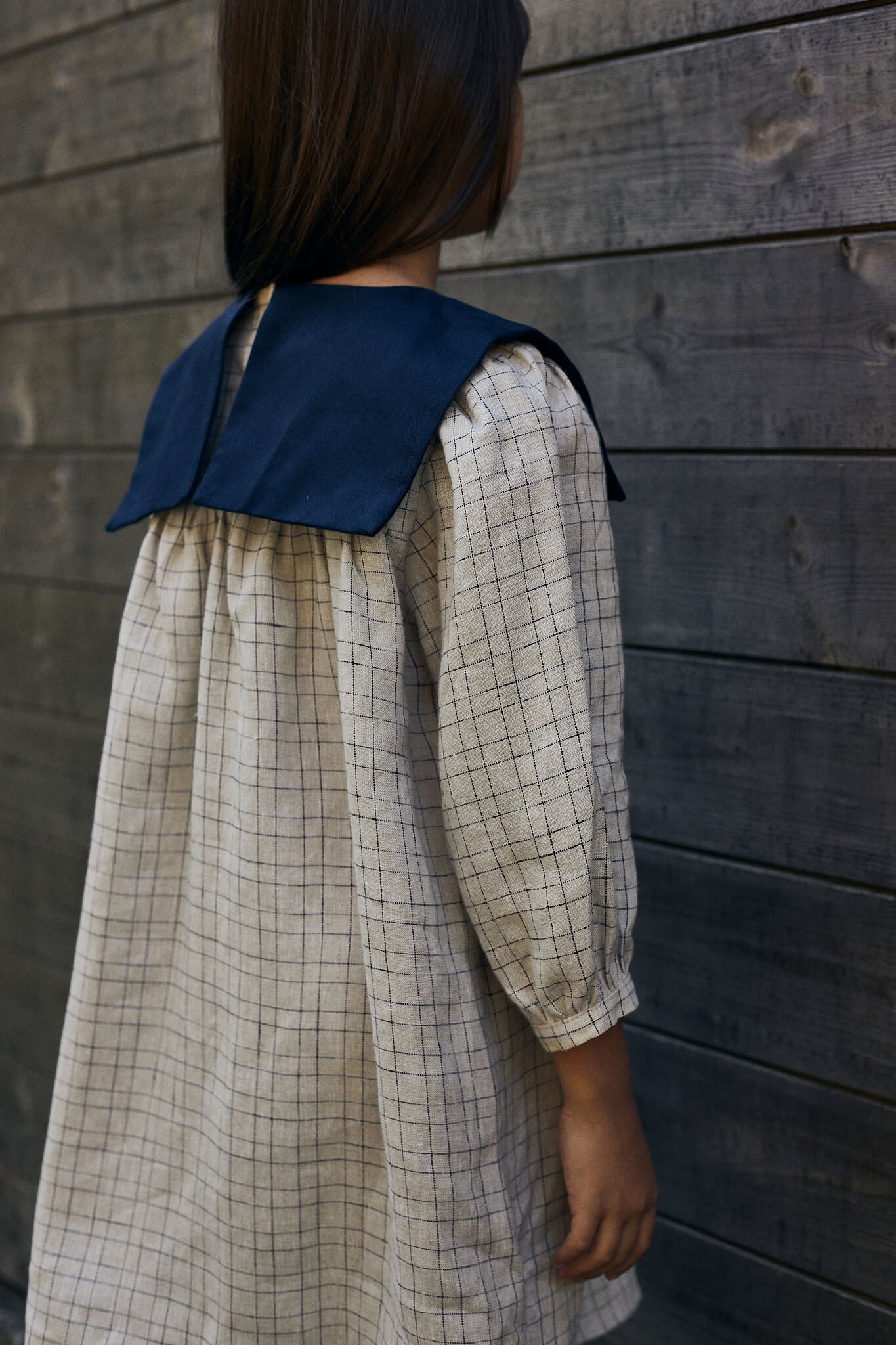 Oversized Linen Dress Amy - Ecru and Navy Blue