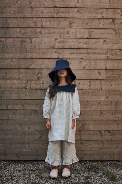 Oversized Linen Dress Amy - Ecru and Navy Blue