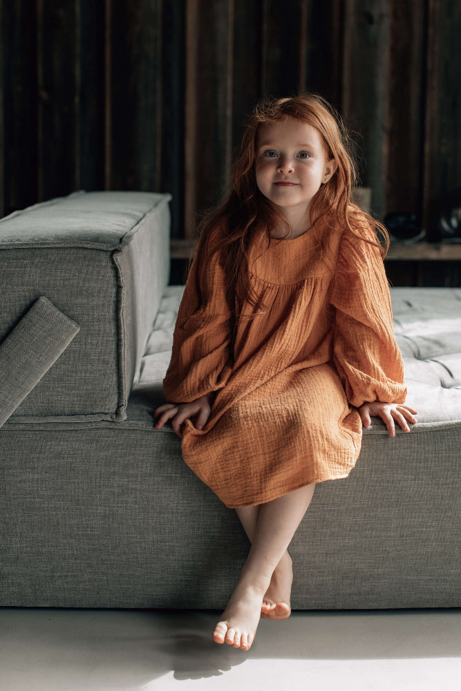 sustainable dress for baby and girls in color mango
