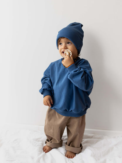 Set für Baby und Kleinkind – Klassisches Sweatshirt in Mitternachtsblau und Cordhose in Kamelfarbe