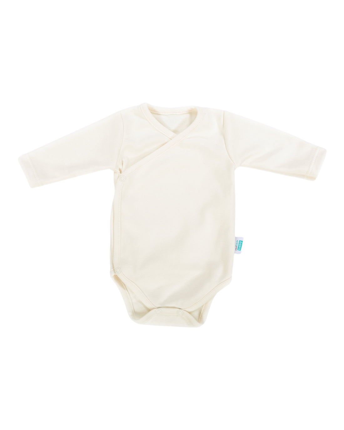 One ecru wrap style bodysuit on a white plain background