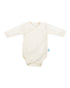 One ecru wrap style bodysuit on a white plain background