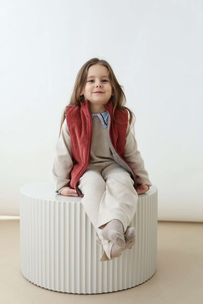 Reversible Merino Wool &amp; Corduroy Vest — Forest Green &amp; Raspberry