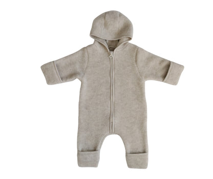 Ivory baby overall with a hood