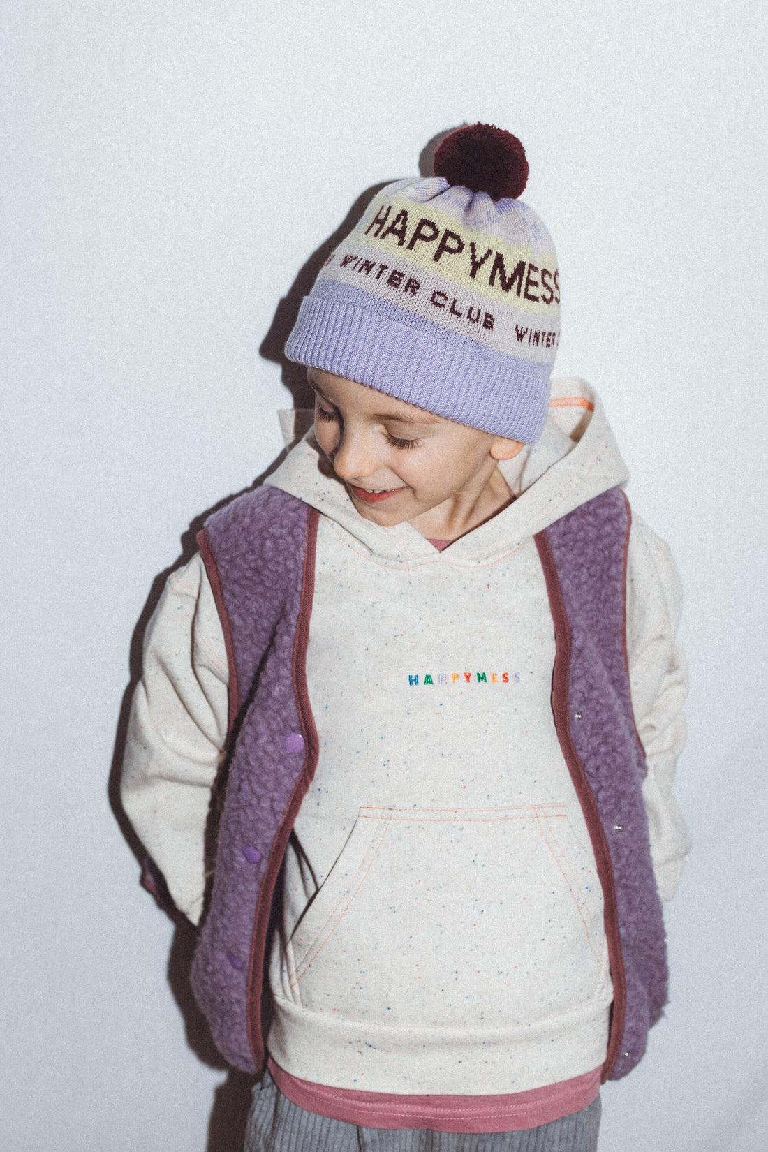 Merinowollweste für Kinder – Lilac Cloud, Happymess
