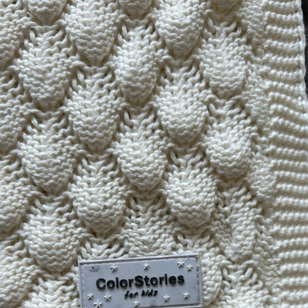 Close-up of a textured baby blanket with &
