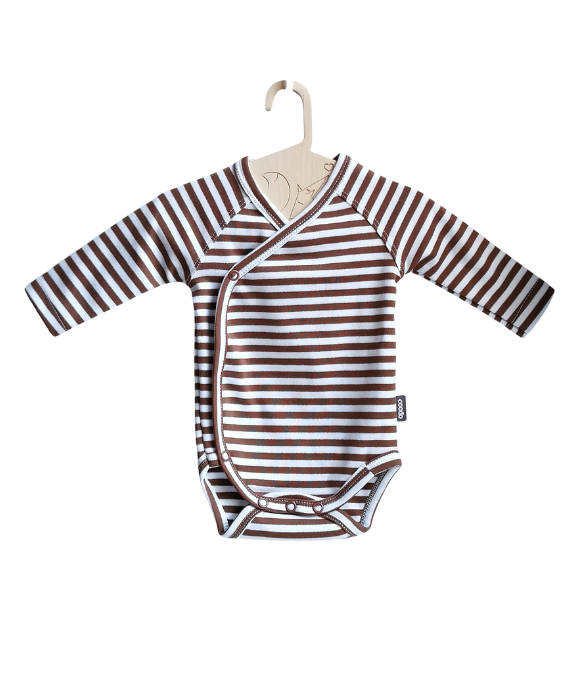 organic cotton kimono style bodysuit in color dark brown with stripes