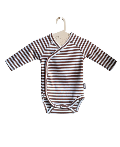 organic cotton kimono style bodysuit in color dark brown with stripes