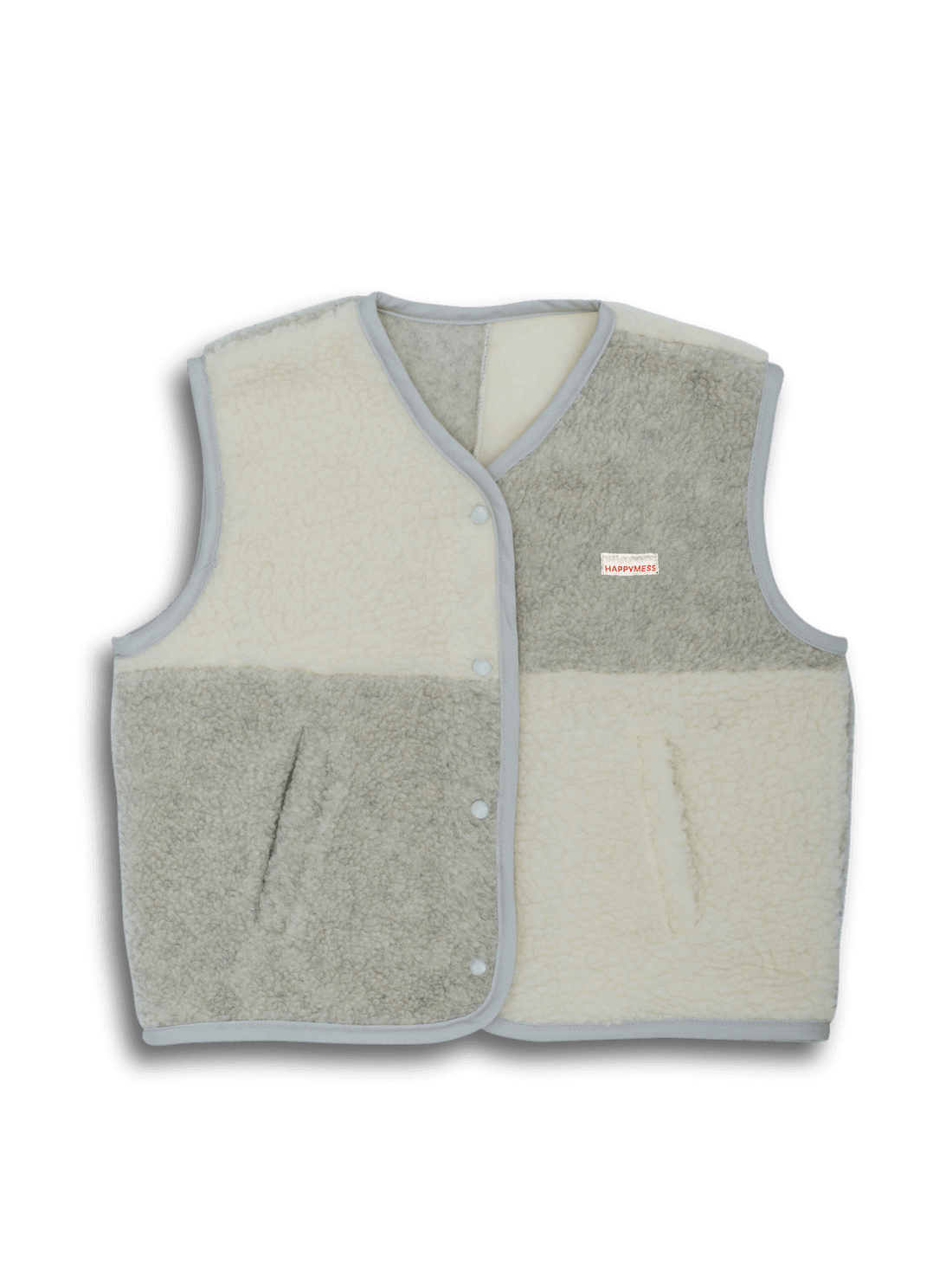 Two-tone vest with beige front and gray back on a black background